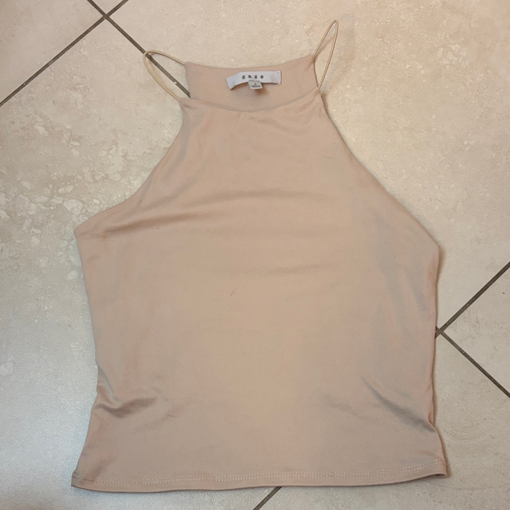 Women's Tan Cropped High Neck Tank Top